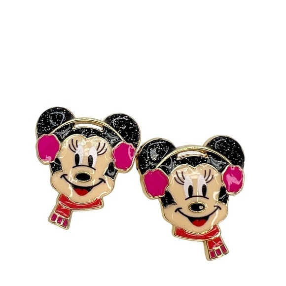 Disney x Baublebar Minnie Mouse Earrings Winter Scarf Earmuffs Gold Plated NWT - Picture 1 of 4